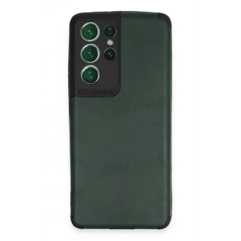 Newface Samsung Galaxy S21 Ultra Kılıf Loop Deri Silikon - Yeşil