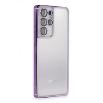 Newface Samsung Galaxy S21 Ultra Kılıf Razer Lensli Silikon - Mor
