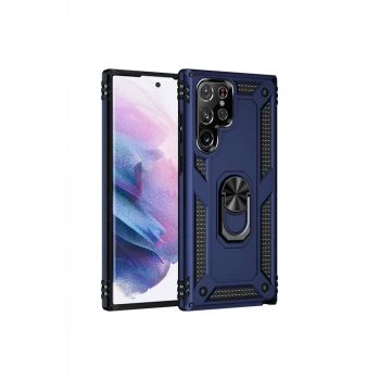 Newface Samsung Galaxy S21 Ultra Kılıf Sofya Yüzüklü Silikon Kapak - Lacivert