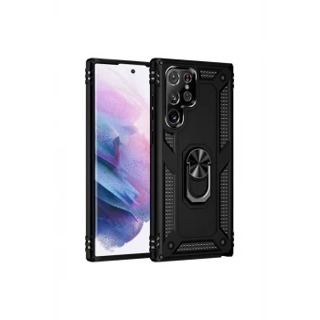 Newface Samsung Galaxy S21 Ultra Kılıf Sofya Yüzüklü Silikon Kapak - Siyah
