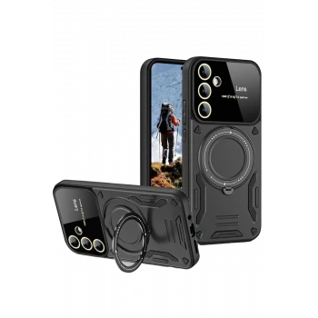 Newface Samsung Galaxy S24 FE Kılıf Joy Lens Standlı Kapak - Siyah