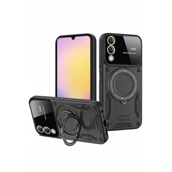 Newface Samsung Galaxy S25 Edge Kılıf Joy Lens Standlı Kapak - Siyah
