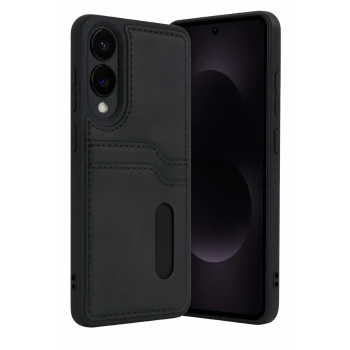 Newface Samsung Galaxy S25 Edge Sara Kartvizitli Deri Kılıf - Siyah