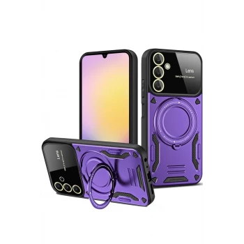 Newface Samsung Galaxy S25 Plus Kılıf Joy Lens Standlı Kapak - Mor