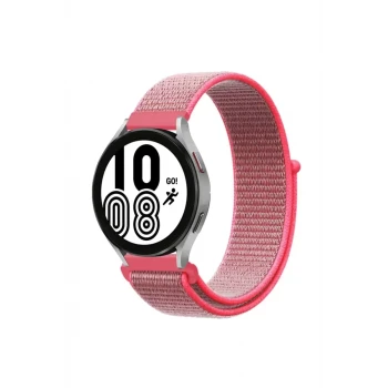 Newface Samsung Galaxy Watch 4 Hasırlı Cırtcırtlı Kordon - Pembe