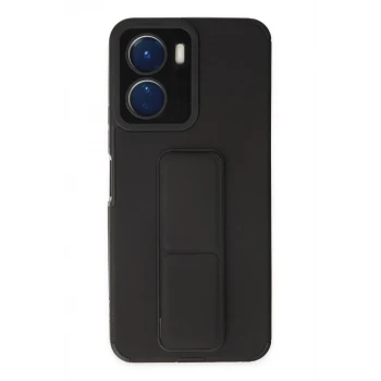 Newface Vivo Y16 Kılıf Mega Standlı Silikon - Siyah