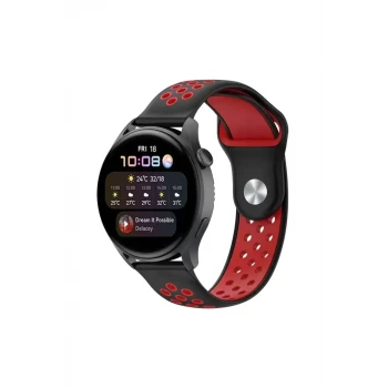 Newface Watch 20mm Spor Delikli Kordon - Siyah-Kırmızı