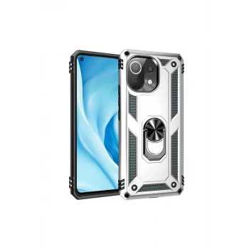 Newface Xiaomi Mİ 11 Lite Kılıf Sofya Yüzüklü Silikon Kapak - Gümüş
