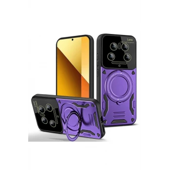 Newface Xiaomi Mi 14 Ultra Kılıf Joy Lens Standlı Kapak - Mor