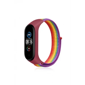 Newface Xiaomi Mi Band 4 Hasırlı Cırtcırtlı Kordon - Gökkuşağı