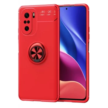 Newface Xiaomi Poco F3 Kılıf Range Yüzüklü Silikon - Kırmızı