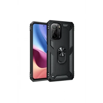 Newface Xiaomi Poco F3 Kılıf Sofya Yüzüklü Silikon Kapak - Siyah