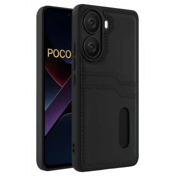 Newface Xiaomi Poco X7 Pro Kılıf Sara Kartvizitli Deri Kılıf - Siyah