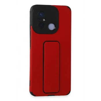 Newface Xiaomi Redmi 12C Kılıf Mega Standlı Silikon - Kırmızı