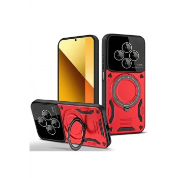 Newface Xiaomi Redmi 14C Kılıf Joy Lens Standlı Kapak - Kırmızı