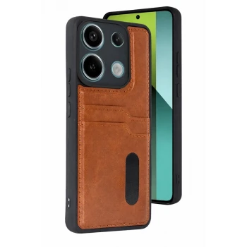 Newface Xiaomi Redmi 15C 4G Sara Kartvizitli Deri Kılıf - Taba