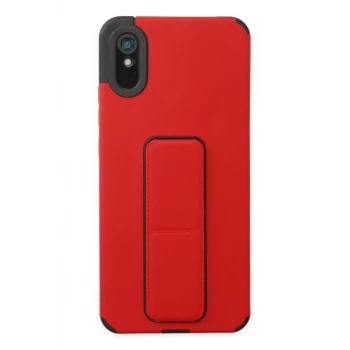 Newface Xiaomi Redmi 9A Kılıf Mega Standlı Silikon - Kırmızı