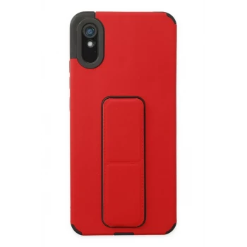 Newface Xiaomi Redmi 9A Kılıf Mega Standlı Silikon - Kırmızı