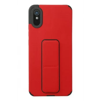 Newface Xiaomi Redmi 9A Kılıf Mega Standlı Silikon - Kırmızı