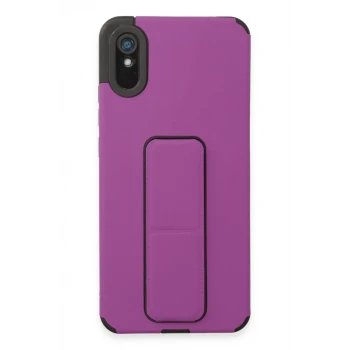 Newface Xiaomi Redmi 9A Kılıf Mega Standlı Silikon - Mor