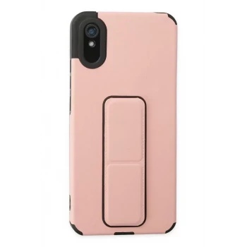 Newface Xiaomi Redmi 9A Kılıf Mega Standlı Silikon - Pudra