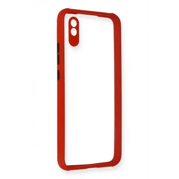 Newface Xiaomi Redmi 9A Kılıf Miami Şeffaf Silikon - Kırmızı