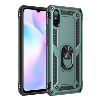 Newface Xiaomi Redmi 9A Kılıf Sofya Yüzüklü Silikon Kapak - Yeşil