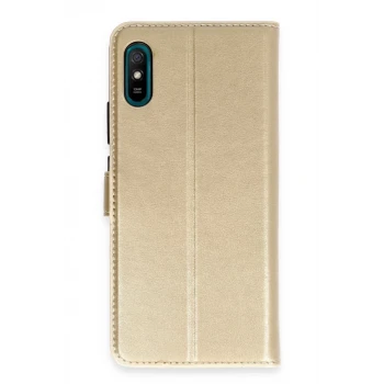 Newface Xiaomi Redmi 9A Kılıf Trend S Plus Kapaklı Kılıf - Gold