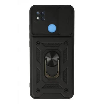 Newface Xiaomi Redmi 9C Kılıf Pars Lens Yüzüklü Silikon - Siyah