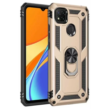 Newface Xiaomi Redmi 9C Kılıf Sofya Yüzüklü Silikon Kapak - Gold