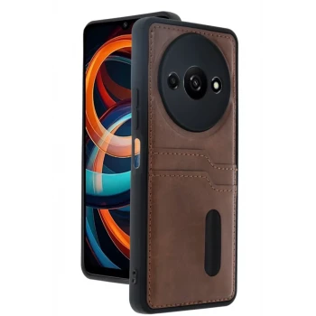 Newface Xiaomi Redmi A3 4G Kılıf Sara Kartvizitli Deri Kılıf - Taba