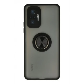 Newface Xiaomi Redmi Note 10 Pro Kılıf Montreal Yüzüklü Silikon Kapak - Siyah