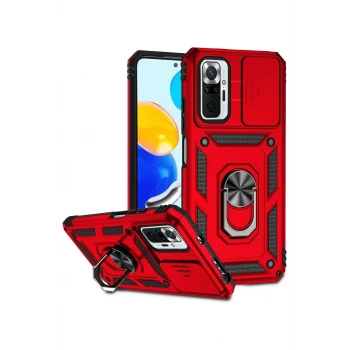 Newface Xiaomi Redmi Note 10 Pro Kılıf Pars Lens Yüzüklü Silikon - Kırmızı