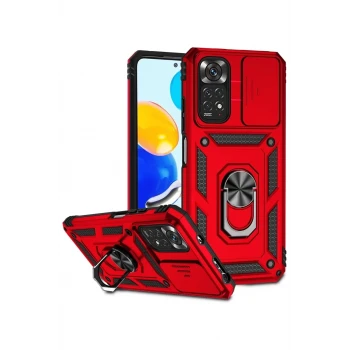 Newface Xiaomi Redmi Note 11 Pro Kılıf Pars Lens Yüzüklü Silikon - Kırmızı