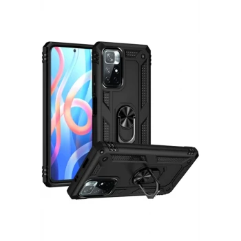 Newface Xiaomi Redmi Note 11T Kılıf Sofya Yüzüklü Silikon Kapak - Siyah