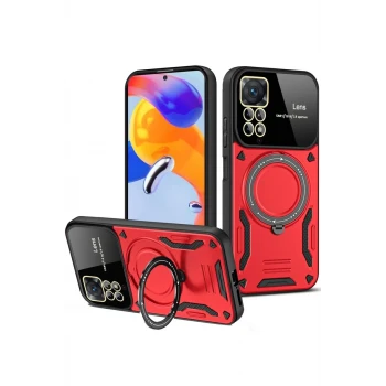 Newface Xiaomi Redmi Note 12 Pro 4G Kılıf Joy Lens Standlı Kapak - Kırmızı