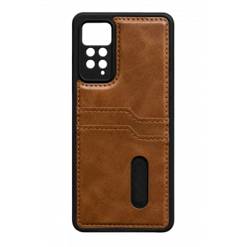 Newface Xiaomi Redmi Note 12 Pro 4G Kılıf Sara Kartvizitli Deri Kılıf - Taba