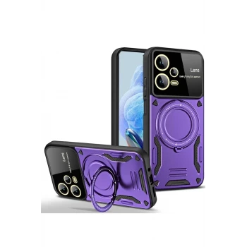 Newface Xiaomi Redmi Note 12 Pro 5G Kılıf Joy Lens Standlı Kapak - Mor