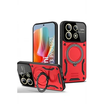 Newface Xiaomi Redmi Note 13 Pro 4G Kılıf Joy Lens Standlı Kapak - Kırmızı