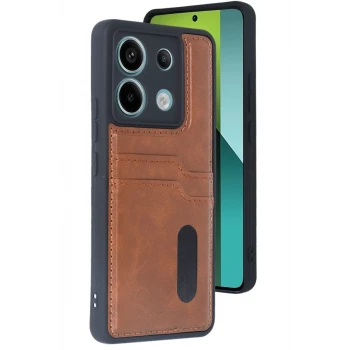 Newface Xiaomi Redmi Note 13 Pro 5G Kılıf Sara Kartvizitli Deri Kılıf - Taba