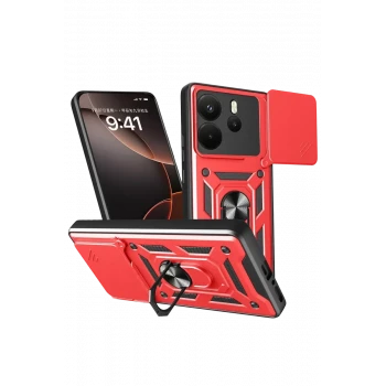 Newface Xiaomi Redmi Note 14 4G Pars Lens Yüzüklü Silikon - Kırmızı