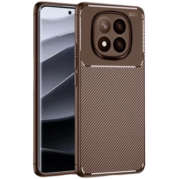 Newface Xiaomi Redmi Note 14 Pro Plus Kılıf Auto Focus Karbon Kapak - Kahverengi