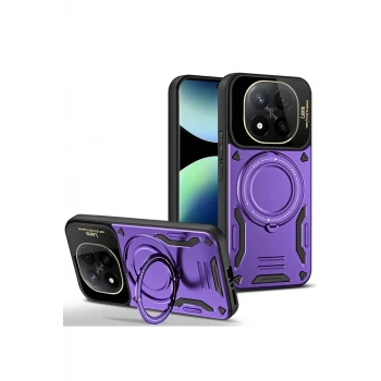 Newface Xiaomi Redmi Note 14 Pro Plus Kılıf Joy Lens Standlı Kapak - Mor