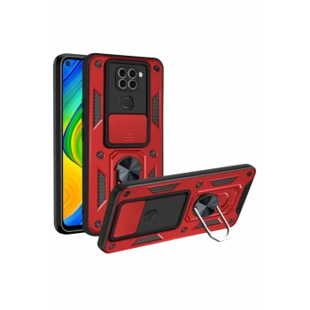 Newface Xiaomi Redmi Note 9 4G Kılıf Pars Lens Yüzüklü Silikon - Kırmızı
