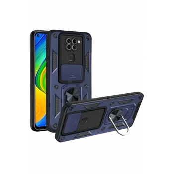 Newface Xiaomi Redmi Note 9 4G Kılıf Pars Lens Yüzüklü Silikon - Lacivert