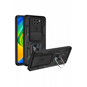 Newface Xiaomi Redmi Note 9 4G Kılıf Pars Lens Yüzüklü Silikon - Siyah