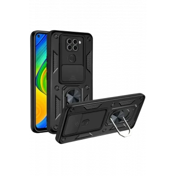 Newface Xiaomi Redmi Note 9 4G Kılıf Pars Lens Yüzüklü Silikon - Siyah