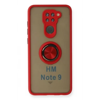 Newface Xiaomi Redmi Note 9 Kılıf Montreal Yüzüklü Silikon Kapak - Kırmızı