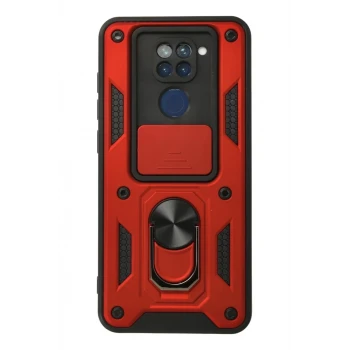 Newface Xiaomi Redmi Note 9 Kılıf Pars Lens Yüzüklü Silikon - Kırmızı