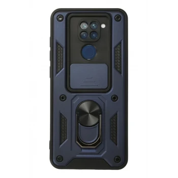 Newface Xiaomi Redmi Note 9 Kılıf Pars Lens Yüzüklü Silikon - Lacivert